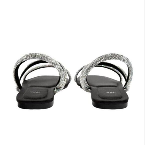 ZARA FLAT SANDALS WITH RHINESTONES BLACK SIZE 10 | 1613/110 - Picture 4 of 10